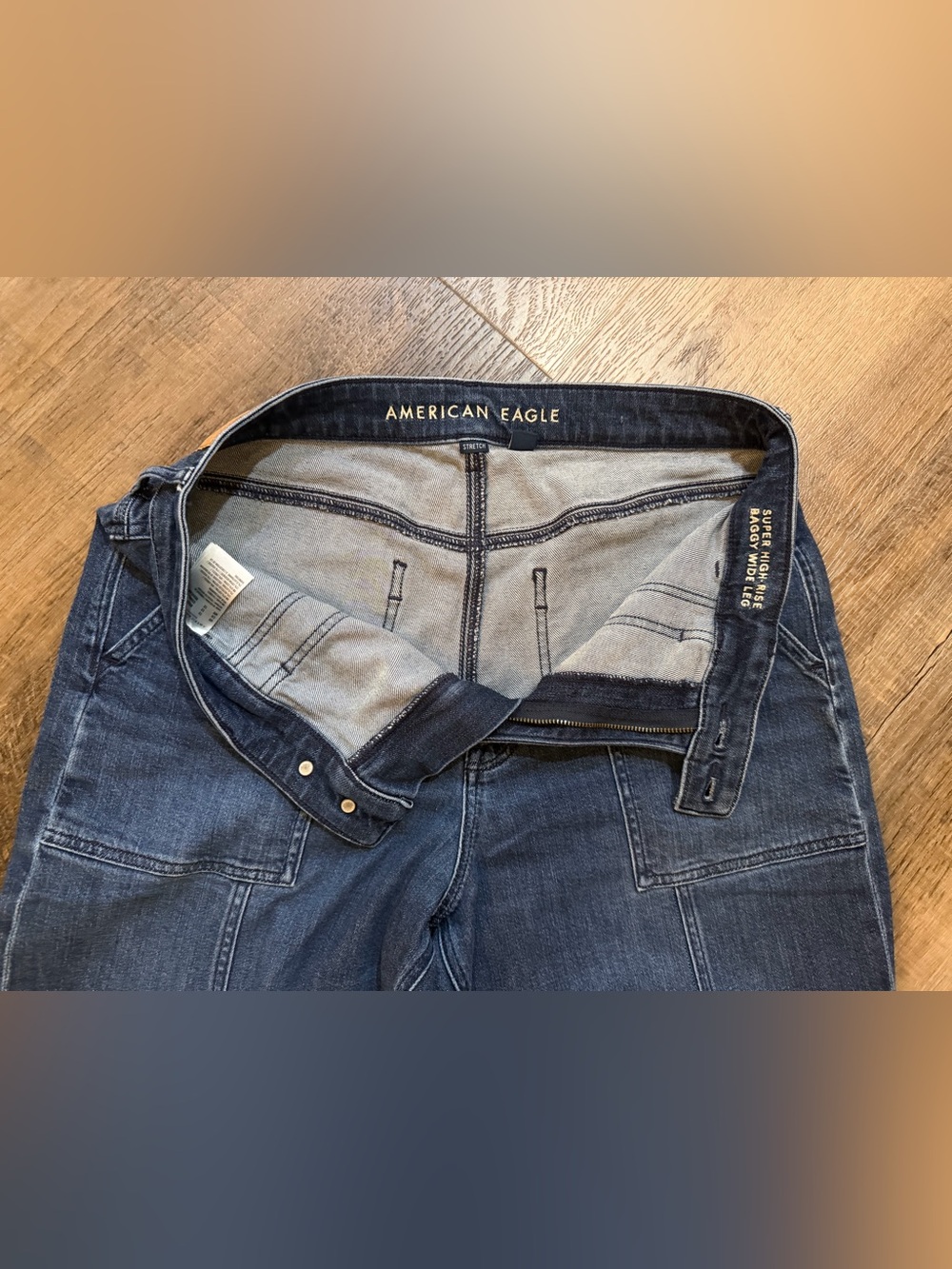 American Eagle Outfitters Stretch Super High-Rise Baggy Wide Leg Jeans Size 12 R - Picture 12 of 13